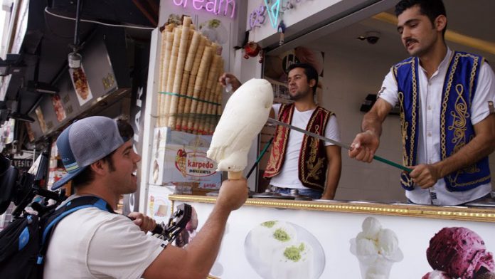 Entertaining service sticky Turkish ice cream vendors
