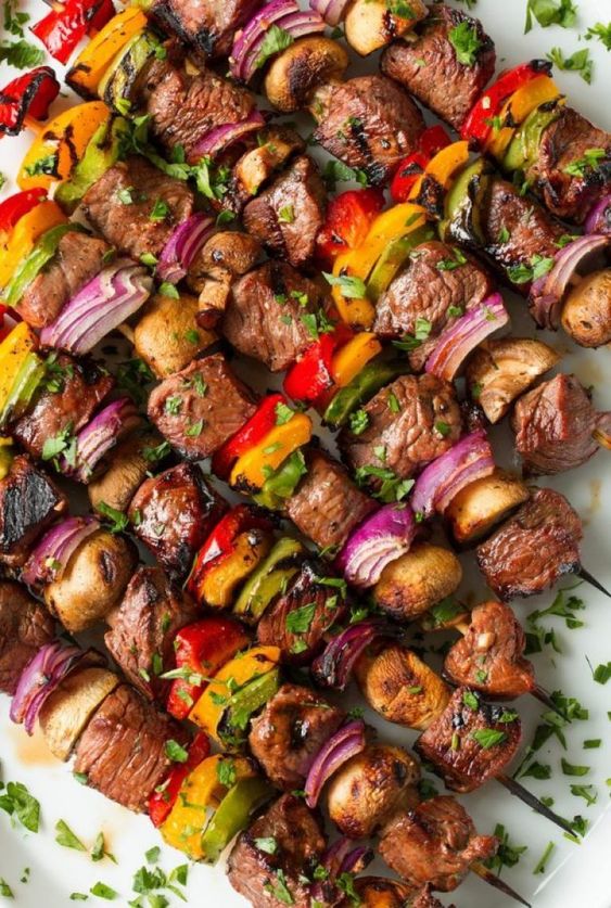 shish kebab meat and vegetable in skewer