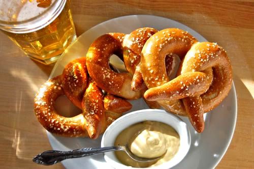 pretzel in beer garden, Salzburg